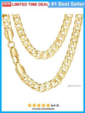 14K Gold Plated Cuban Link Chain Necklace 3.5/7mm Lobster Clasp